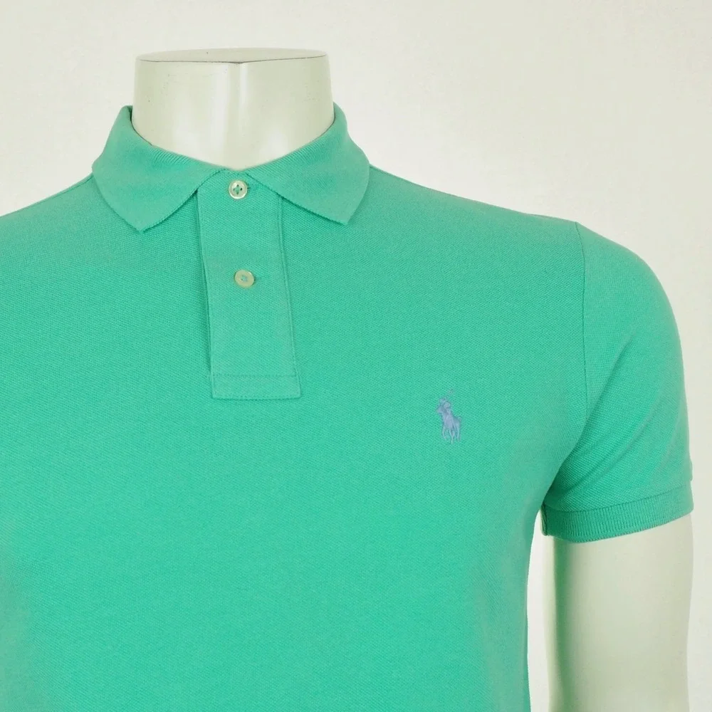 New Polo Ralph Lauren Polo Shirt Mens Small Aqua Green RL Custom Slim Fit Pique